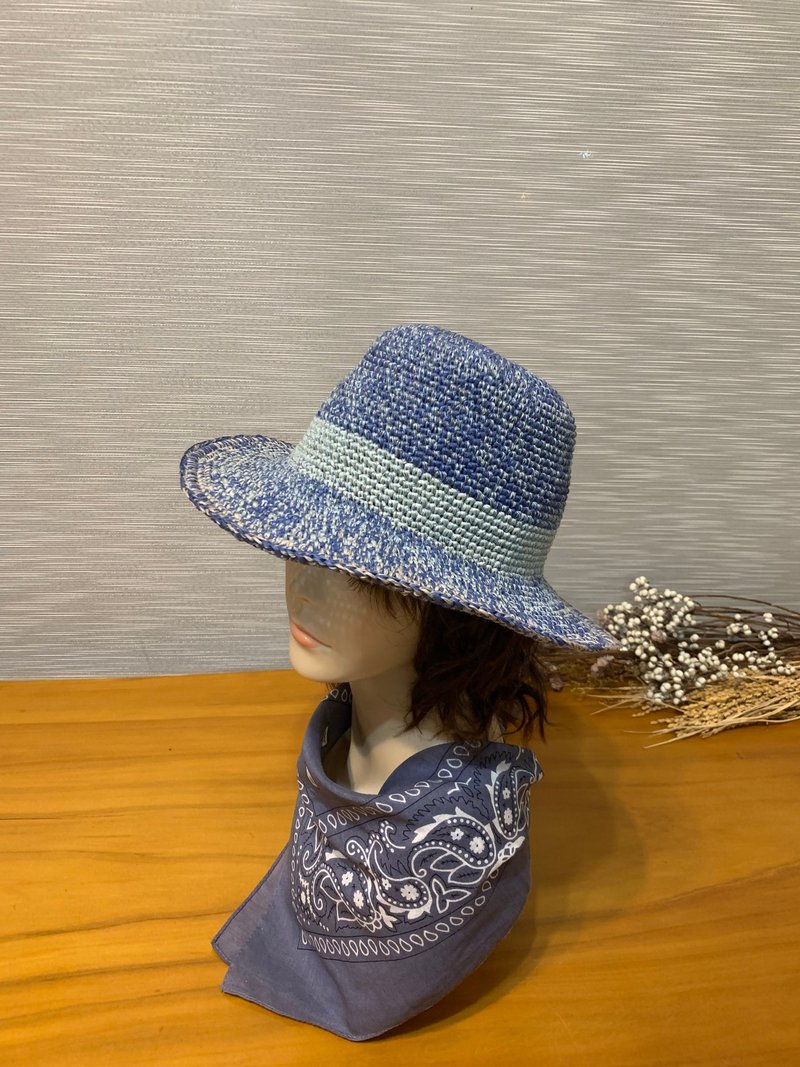 夾花系列遮陽帽。寬帽檐紳士帽。男女適戴。牛仔藍/灰/草帽 - 帽子 - 其他材質 