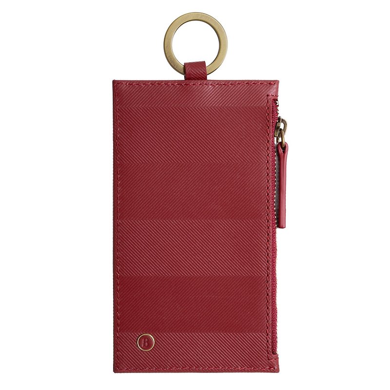Bagmio | Cowhide | 3 Cards | Key Coin Purse | Red | Exclusive Black Plated Lock Ring | Zipper - ID & Badge Holders - Genuine Leather Red