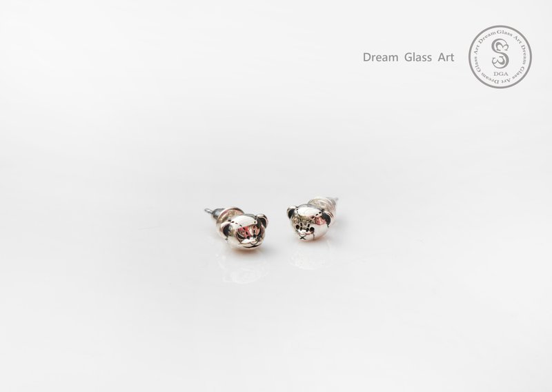 DreamGlassArt*瑪雷熊耳環-SBBA-190500-熊頭 - 耳環/耳夾 - 其他金屬 銀色