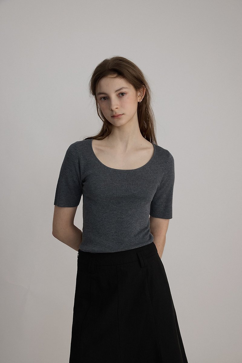 Zero touch series mulberry silk cashmere short-sleeved T-shirt - Women's T-Shirts - Other Materials Gray