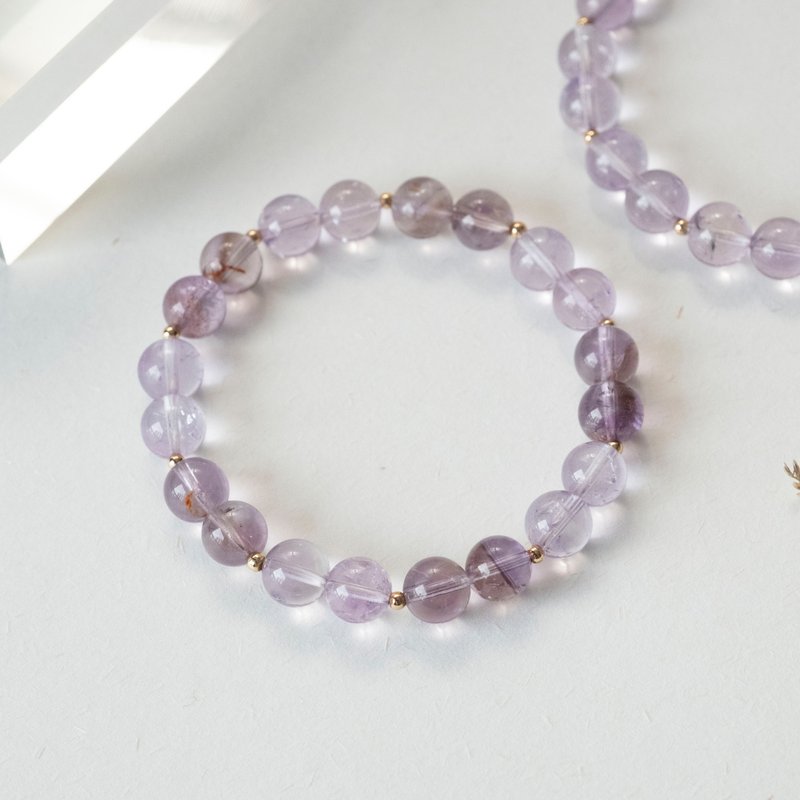 Lavender x Phantom Amethyst #2 Double genuine gemstones stretch bracelet - Bracelets - Crystal Purple