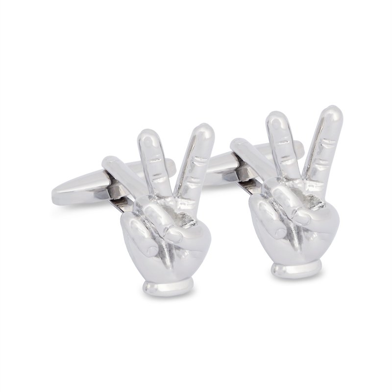 Peace Hand Sign Cufflinks, Victory Hand Sign Cufflinks - Cuff Links - Other Metals Silver