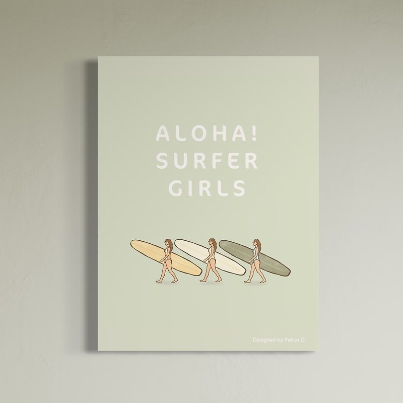 Aloha Surfer Girls Printed Painting Wall Decor Card - Posters - Paper White