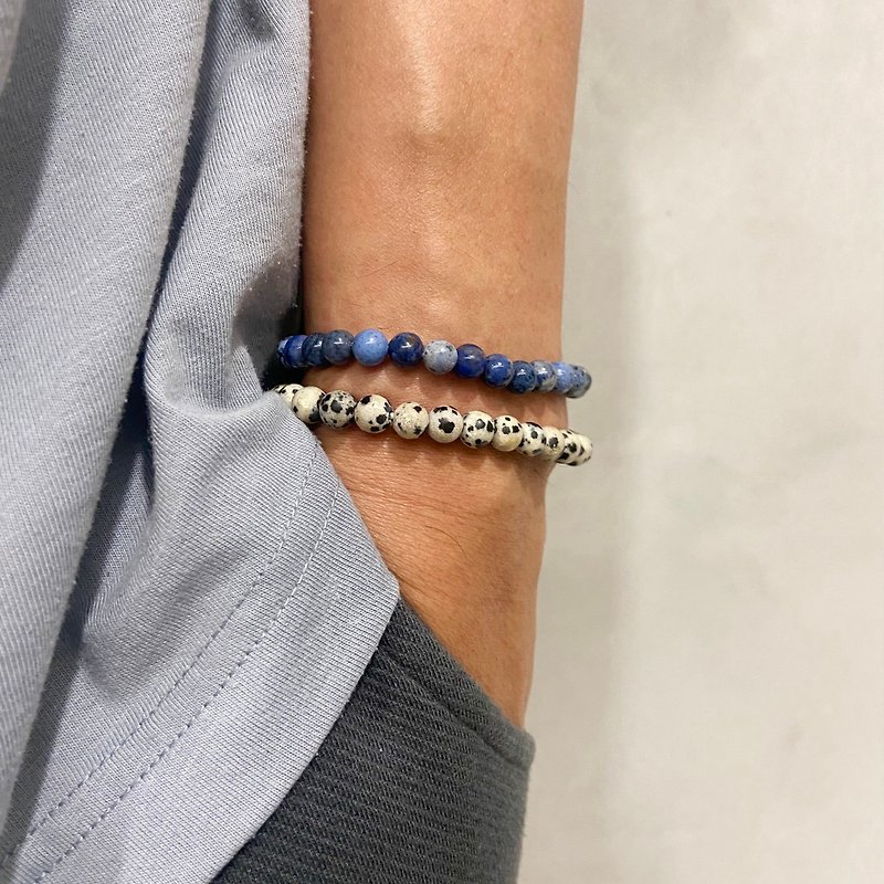 Natural mineral bracelet blue line Stone/Dalmatian Jasper - สร้อยข้อมือ - คริสตัล 