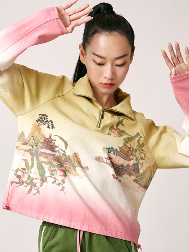 New Peach/Pure Cotton Sand-Washed Retro Chinese Style Tie-Dye Sweatshirt - Unisex Hoodies & T-Shirts - Polyester Multicolor