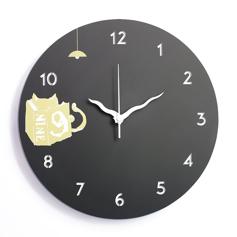 [OPUS Dongqi Metalworking] European Iron Art Reading Cat Clock (Black)/Illustration Mute Wall Clock/Study - Clocks - Other Metals 