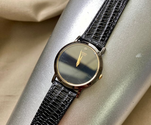 SEIKO ガラス ゴールドプリント ブラック ラウンド 本革ベルト