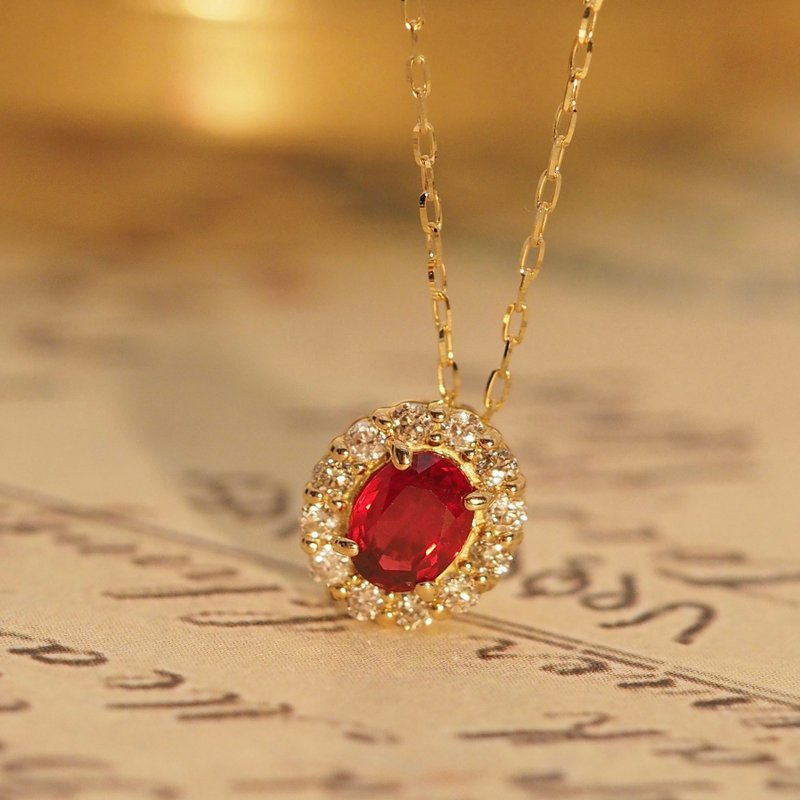 18K Gold Pigeon Blood Ruby Gem Candy Necklace - สร้อยคอ - เครื่องประดับ 