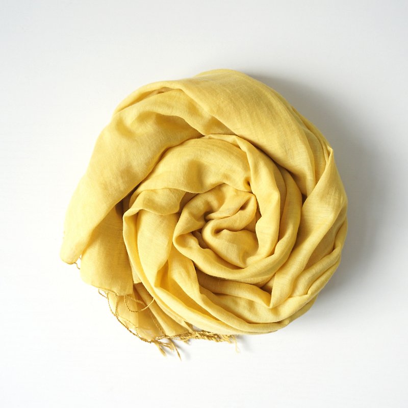 S.A x Vincent Yellow, Natural dyed Handmade Plain Silk/Cotton Scarf - ผ้าพันคอ - ผ้าไหม สีเหลือง