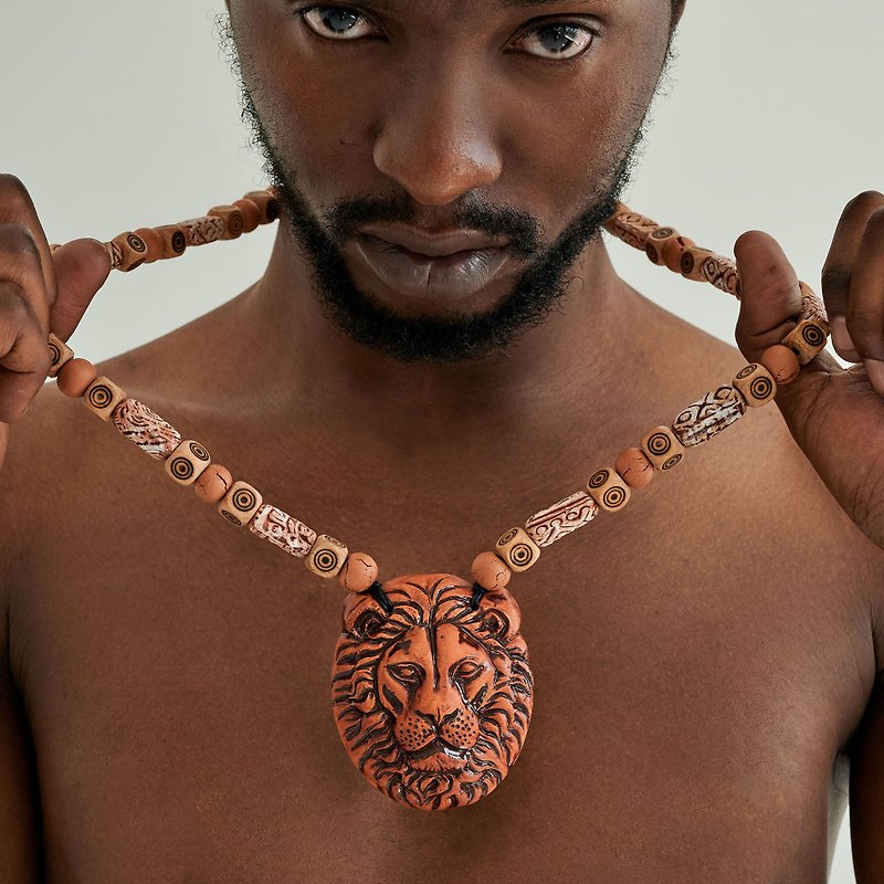 African Leo men pendant necklace / Lion astrology necklace