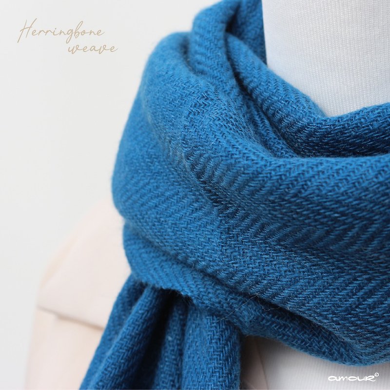 Amour 愛奇蹟 喀什米爾 人字形圍巾 Cashmere scarf - 圍巾/披肩 - 羊毛 藍色