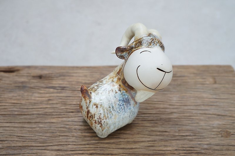 Goat, handmade ceramics, Smiling Goat - 裝飾/擺設  - 陶 咖啡色