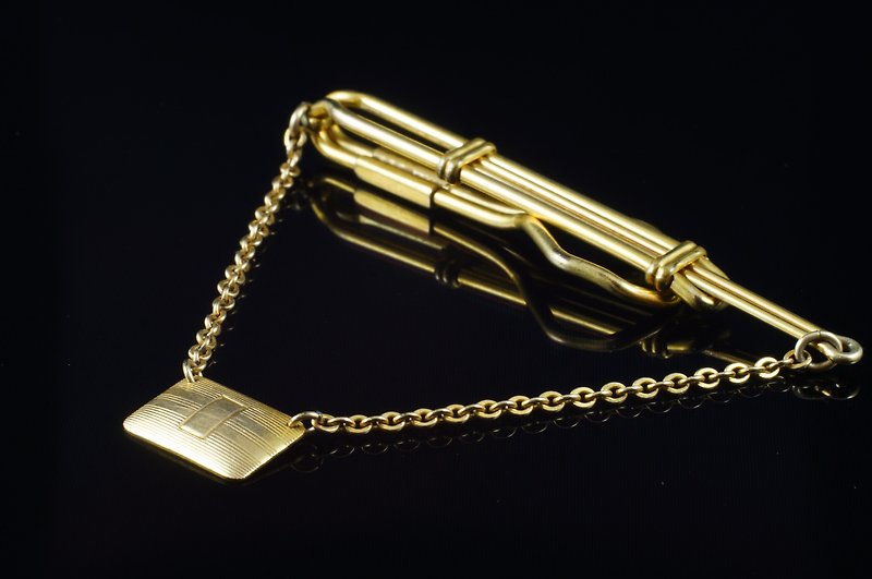 [C'est Cufflinks] US-made vintage silver chain tie clip - กระดุมข้อมือ - โลหะ สีทอง