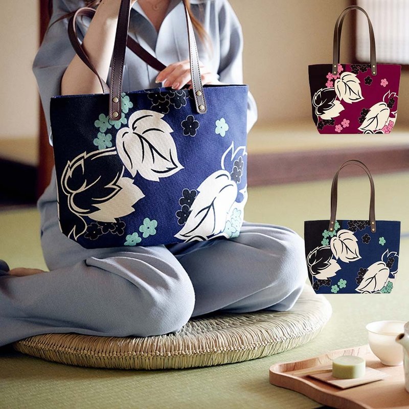 Canvas Tote Bag for Ladies - Tsutakazura [Made in Japan] - กระเป๋าถือ - ผ้าฝ้าย/ผ้าลินิน สีน้ำเงิน