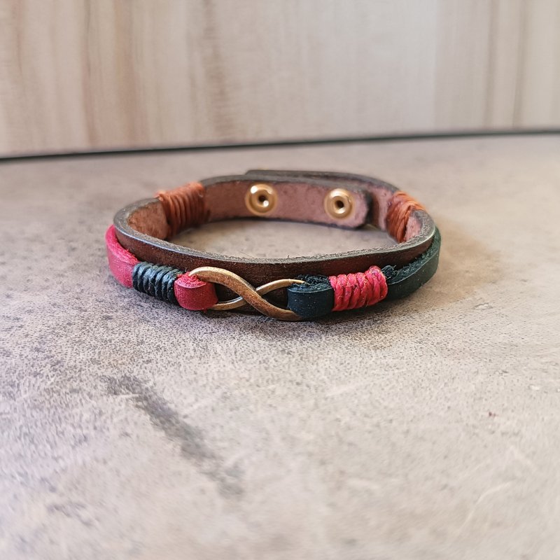 Unisex Minimalist Infinity Leather Bracelet, Anniversary Gift - 手鍊/手環 - 真皮 黑色