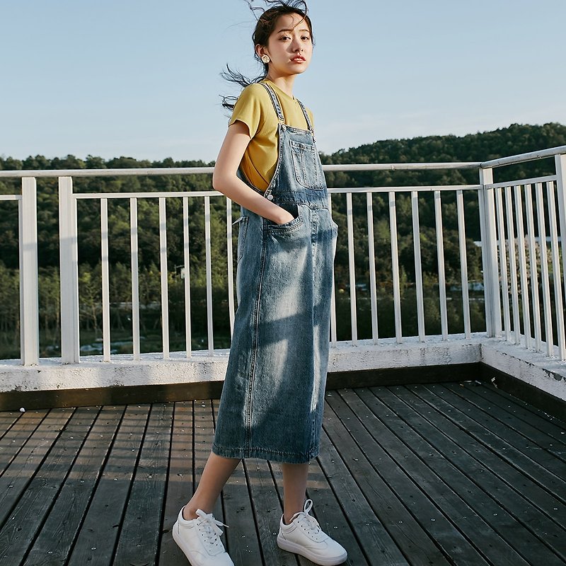 Annie Chen 2018 summer new literary women's denim blue strap skirt dress dress - One Piece Dresses - Cotton & Hemp Blue