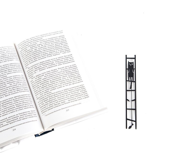 Metal book Bookmark Cat and fish // Unique bookmark design  // Free shipping - ที่คั่นหนังสือ - โลหะ สีดำ