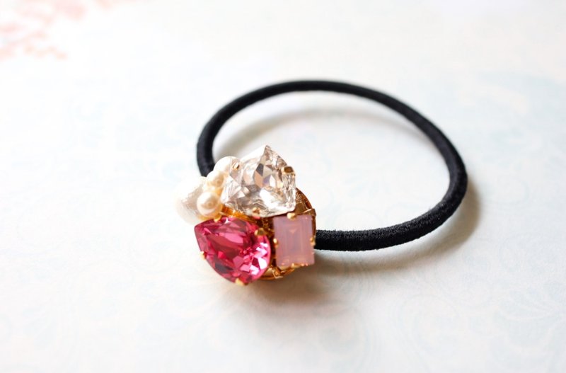 ライトローズのビジューヘアゴム - 髮夾/髮圈 - 水晶 粉紅色