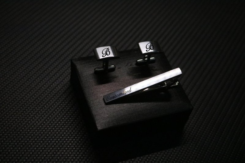 金屬字母姓名袖扣領帶夾套裝商務紳士禮物 - 袖扣 - 不鏽鋼 銀色