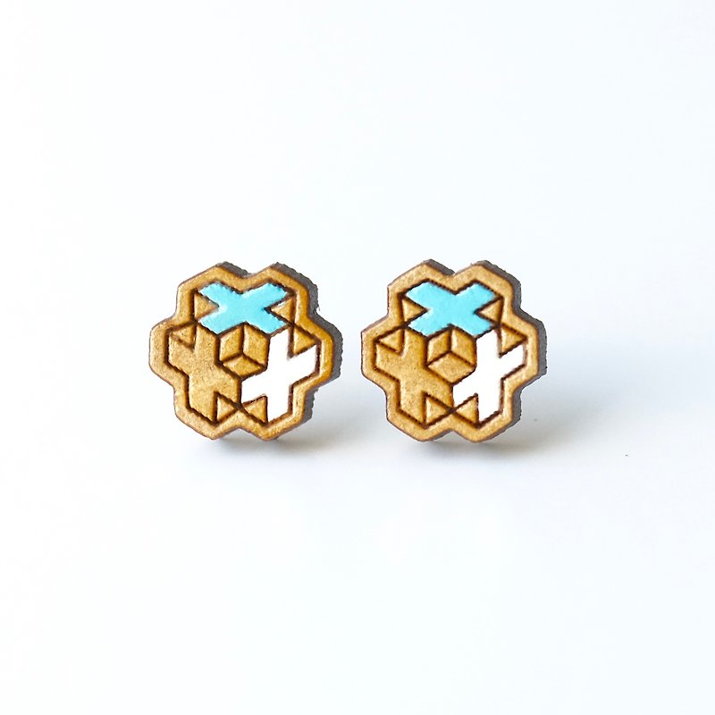 Painted wood earrings-Three-dimensional (blue) - Earrings & Clip-ons - Wood Blue