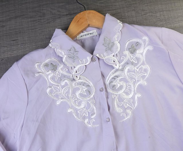 Women vintage purple lace blouse | Size L | Long sleeve blouse