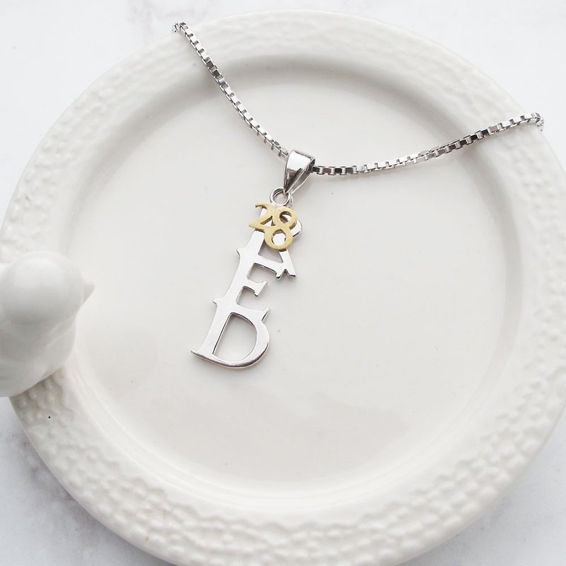 [Name Necklace] Chinese and English numbers and symbols | Sterling silver xK gold handmade necklace | - Necklaces - Sterling Silver Silver