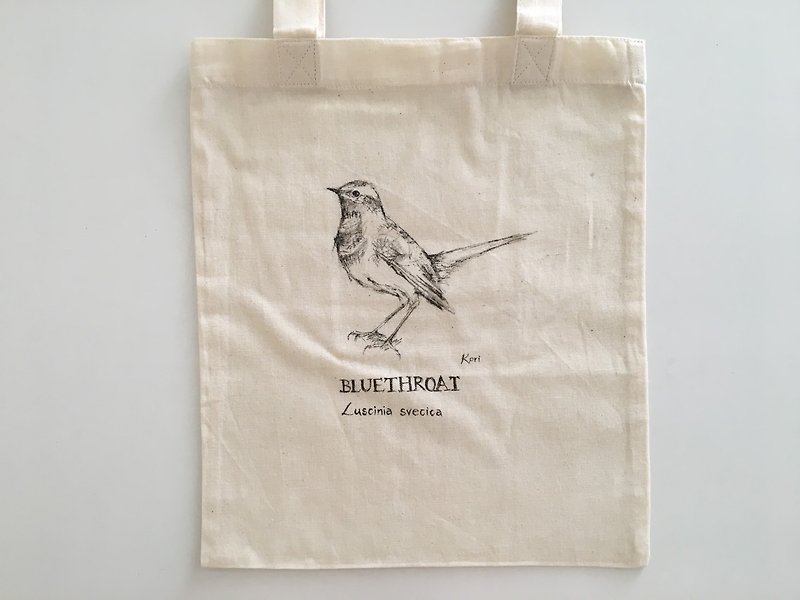 Pure hand-painted bird cotton shopping bag ‧ blue throat song - กระเป๋าถือ - ผ้าฝ้าย/ผ้าลินิน 
