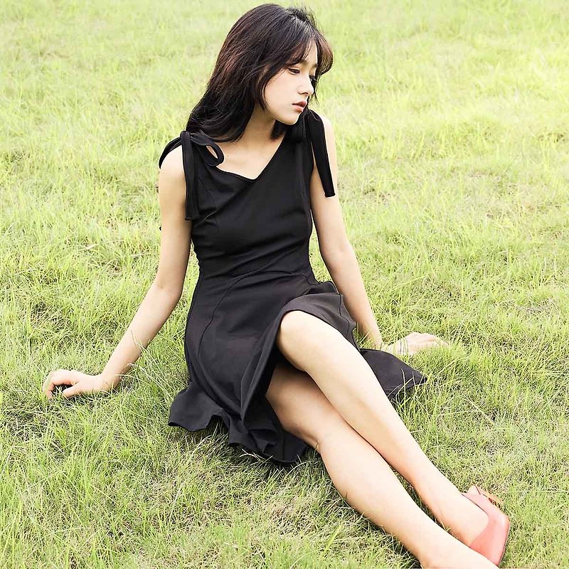 安妮陳2017夏裝新款女士系帶V領連身裙洋裝 - 連身裙 - 其他材質 