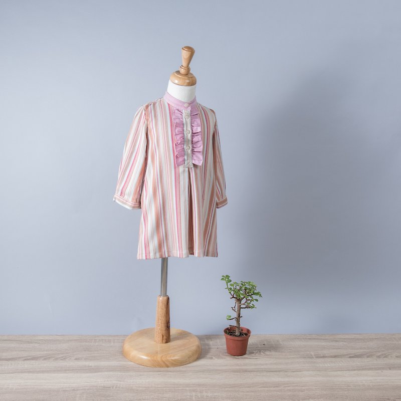 ハイネックドレス - ドレスの虹の服手作り子供服の女性の非毒性 - その他 - コットン・麻 ピンク