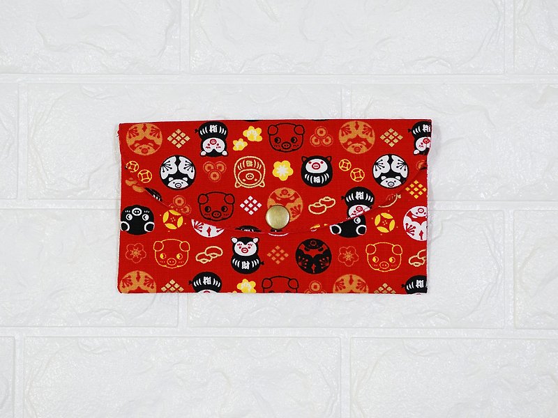 Play cloth hand made. Lucky pig (red) red bag passbook storage bag - Wallets - Cotton & Hemp Red