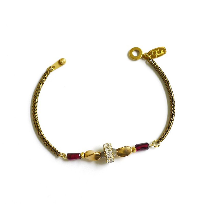 Ficelle | handmade brass natural stone bracelet | [red] Aegean walking - Bracelets - Gemstone 