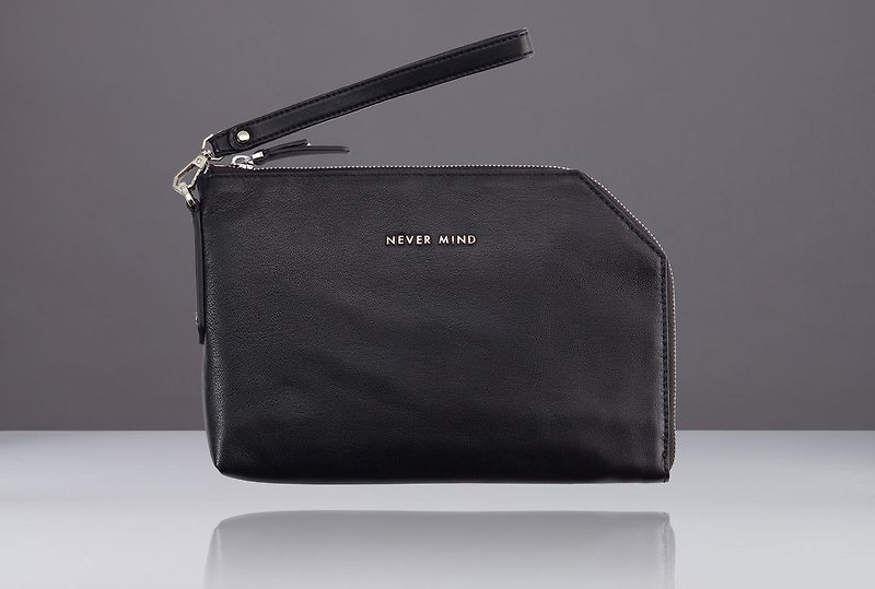 【嚴選】NEVER MIND iPad mini 個性手拿包 羊皮 冬季黑 台灣設計師 品牌 - 手拿包 - 真皮 黑色