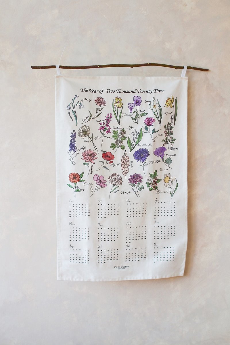 法式復古風格手繪水彩日曆掛布 * Hanging Calendar 年曆布藝禮物 - 牆貼/牆身裝飾 - 棉．麻 白色