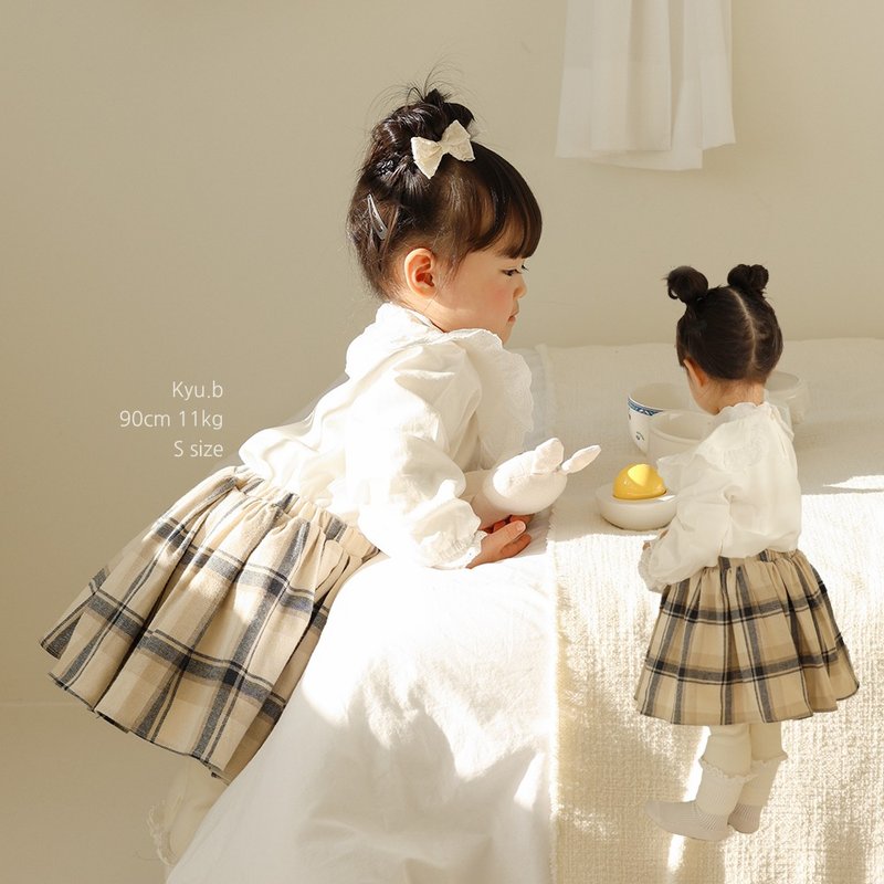 vintage check baby cotton skirt - 女童洋裝/裙子 - 棉．麻 多色