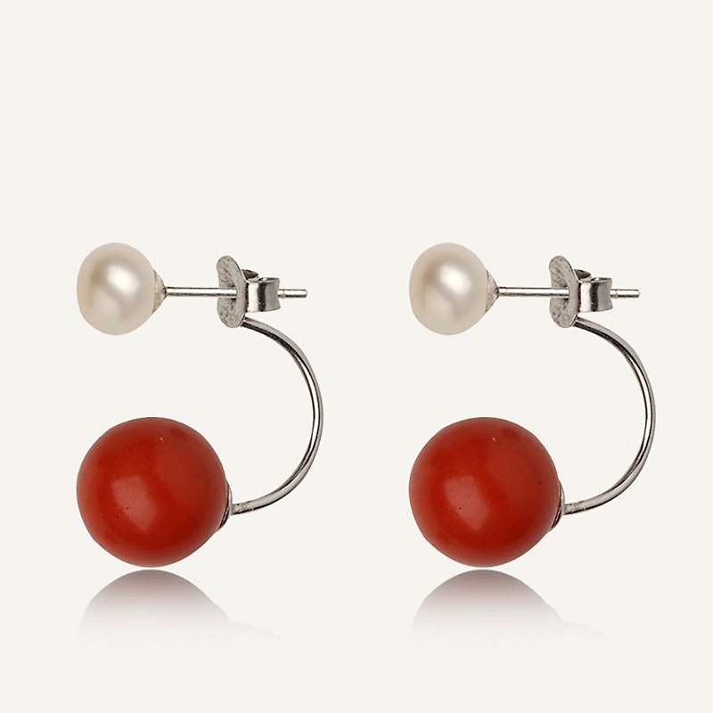 Cinnabar earrings before and after s925 Silver red transfer natural raw ore pearls born in the year of Tai Sui female - Earrings & Clip-ons - Sterling Silver 