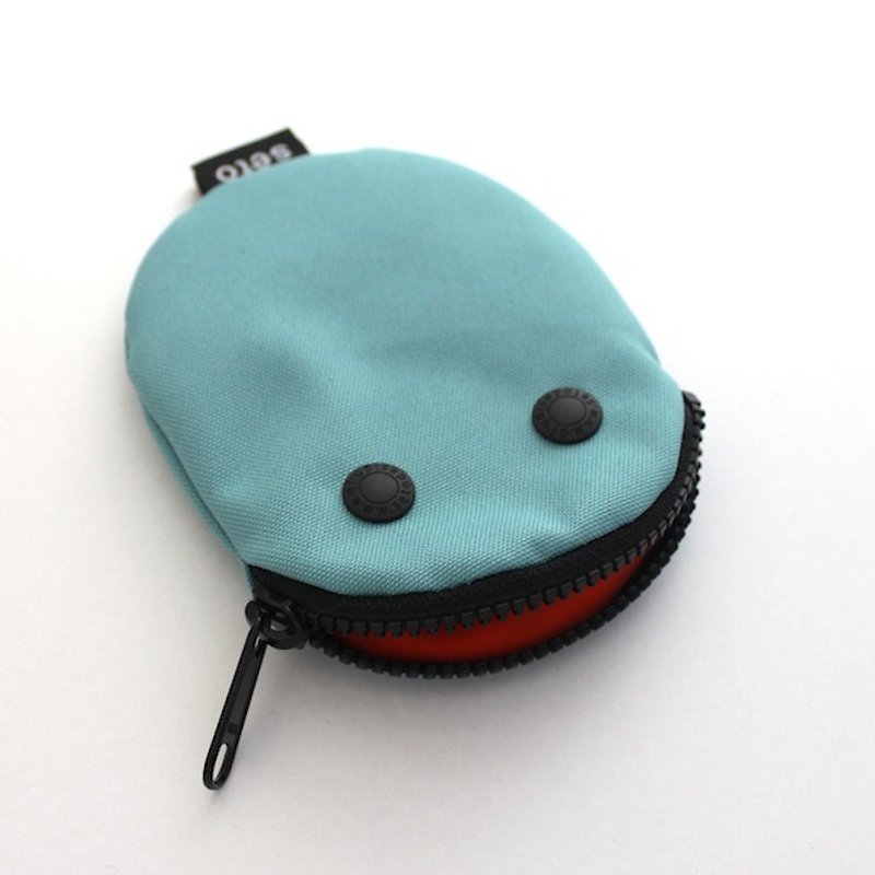 Creature card case　coin case　Bean　water blue - กระเป๋าใส่เหรียญ - เส้นใยสังเคราะห์ สีน้ำเงิน