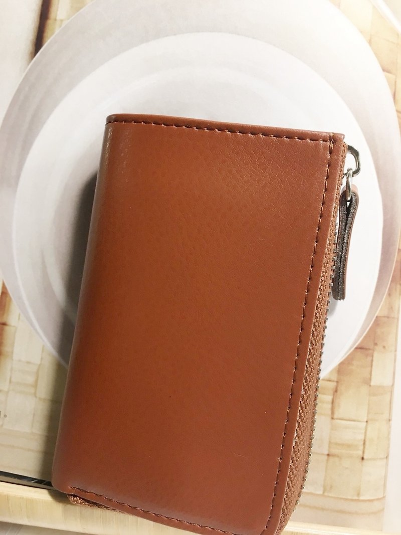 Handmade gift leather multi-function key bag brown - ที่ห้อยกุญแจ - หนังแท้ 