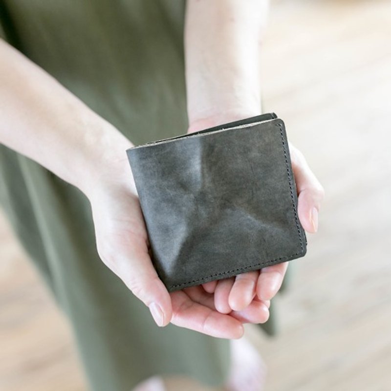 真皮 長短皮夾/錢包 - Cut-off bi-fold leather wallet / Vintage Gray