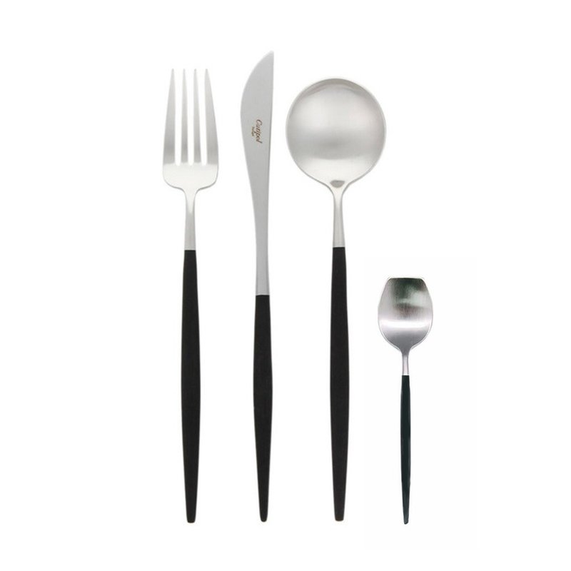 葡萄牙 Cutipol | GOA / 黑銀 / 主餐四件組 - 刀叉/湯匙/餐具組 - 不鏽鋼 黑色