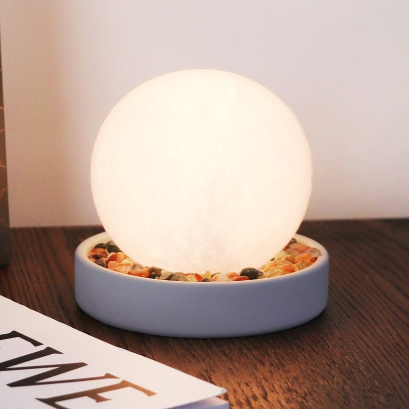 Salt lamp small white ball base to attract wealth (with colorful agate Stone) - Lighting - Other Materials White