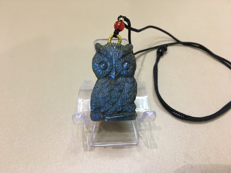 拉長石猫頭鷹吊墜 - 項鍊 - 水晶 