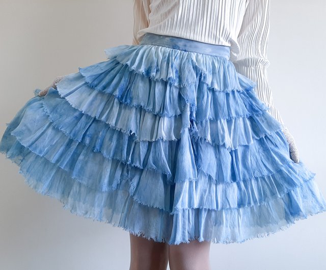 DOLCE GABBANA blue ruffle mini skirt Summer 100 Silk Layered lolita skirt Shop ISSARA ART GALLERY Skirts Pinkoi