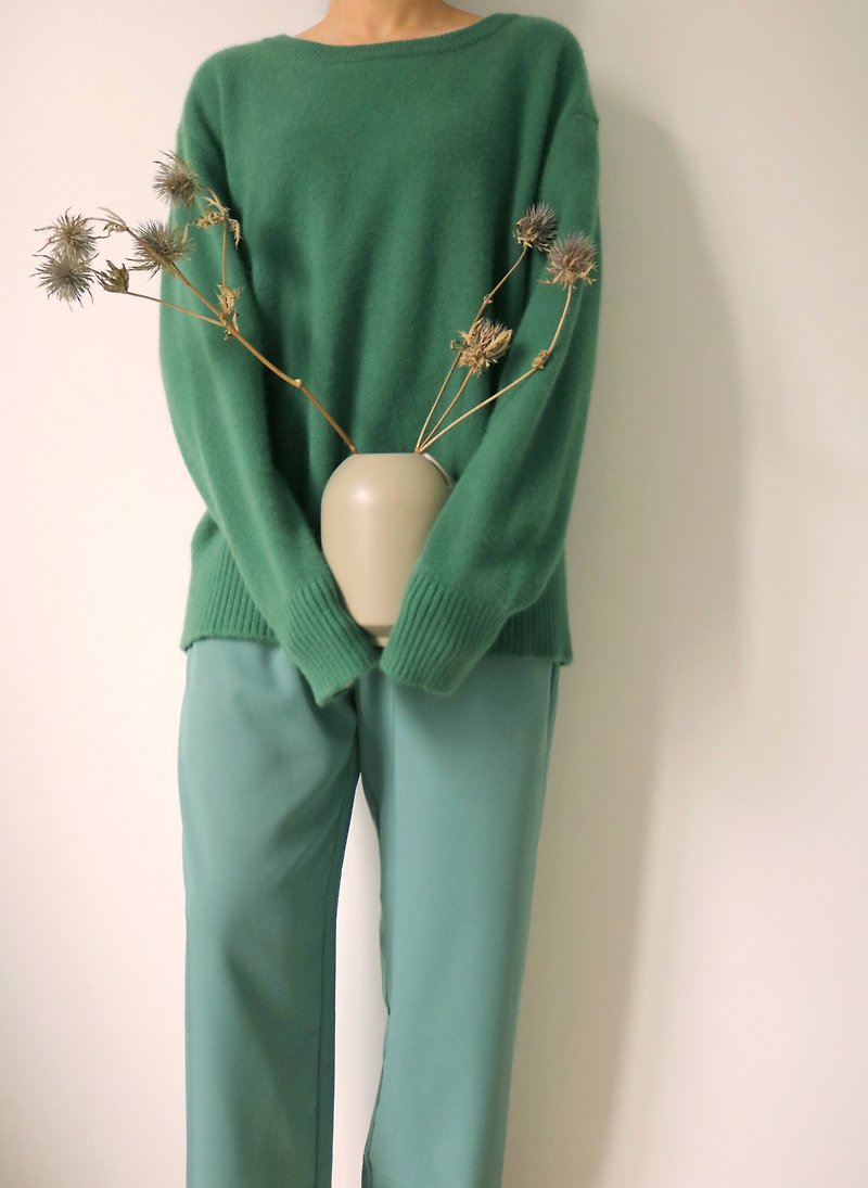 Seafoam Trousers Navy Blue Green Tencel High Waist Wide Pants - Women's Pants - Silk Green