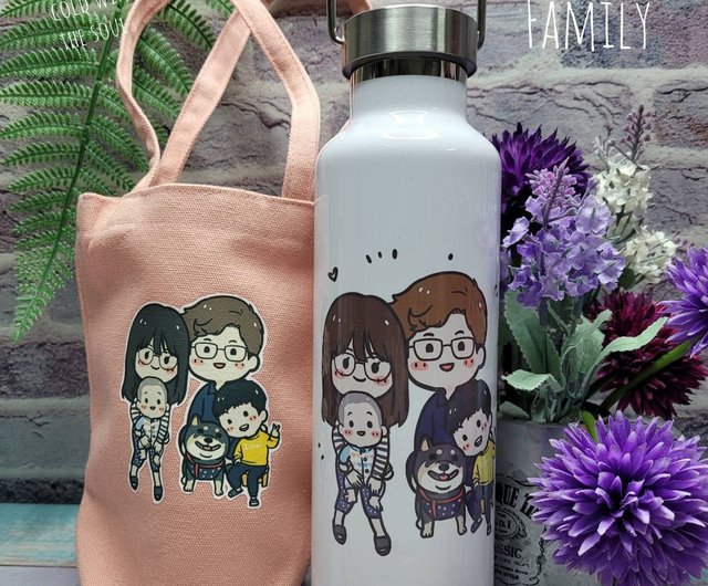 私の家族はとてもかわいい 手描きの魔法瓶 記念の成長の贈り物 ショップ Minigarden 保温 保冷ボトル Pinkoi