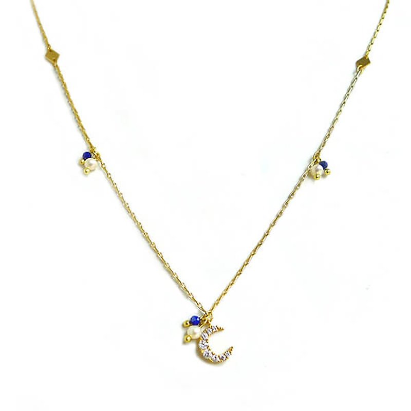 Ficelle | handmade brass natural stone bracelet | [love snow] moonlight - necklace - lapis lazuli - Necklaces - Gemstone 