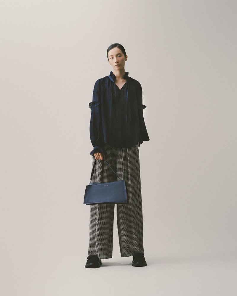 UUIN_黑方格打褶長寬褲 - 女長褲 - 棉．麻 黑色