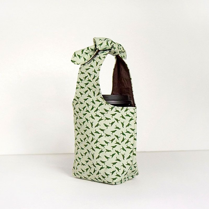 "Fatty Rabbit" Bottle Holder / Crested Myna No.4 / Celadon Green - ถุงใส่กระติกนำ้ - ผ้าฝ้าย/ผ้าลินิน 