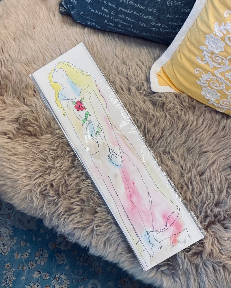 Linda Le Kinff-Woman女人-Watercolor on print簽名版畫03 - 海報/掛畫/掛布 - 紙 粉紅色