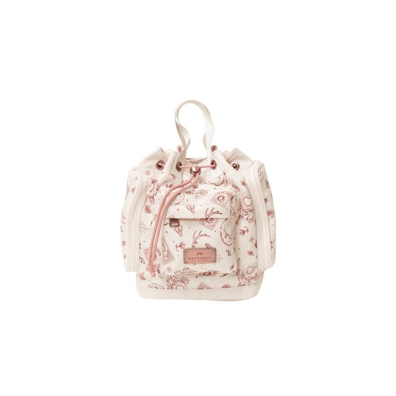 【DOUGHNUT】6.5-inch water-repellent diagonal/side/back small bucket bag-cream x brick red TMC - Drawstring Bags - Nylon White