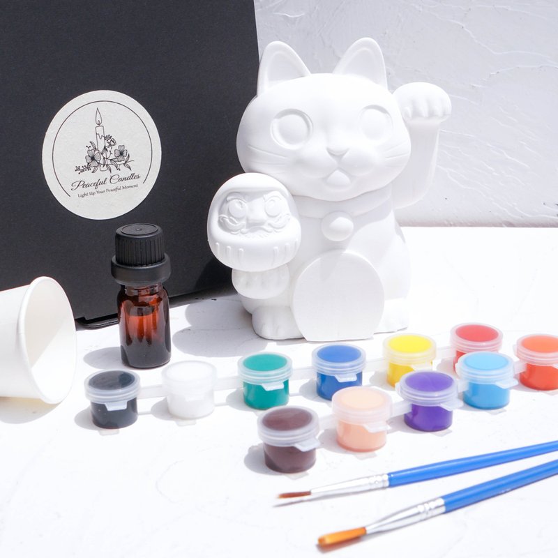 Painted Diffuser Stone Lucky Cat DIY KIT - เทียนหอม/น้ำหอม/สบู่แฮนด์เมด - วัสดุอื่นๆ ขาว